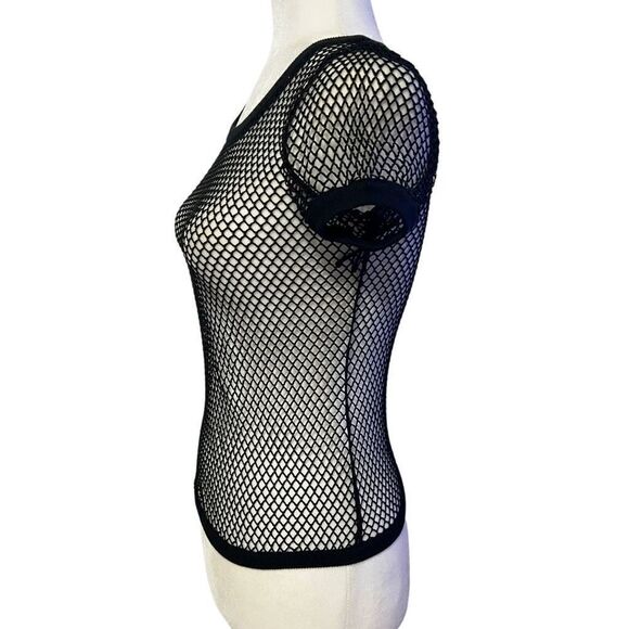 MOSCHINO BOUTIQUE NWT Women's Black Open-Knit Short-Sleeve Top Size 6 - Picture 5 of 11